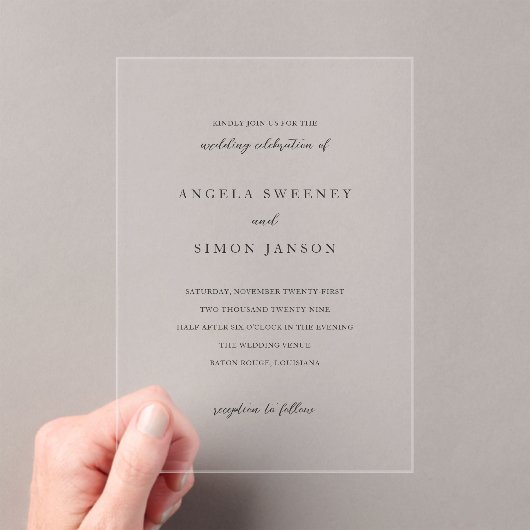 Invitations En Acrylique Simon Simple Mariage élégant (In situ (ordinateur de poche))