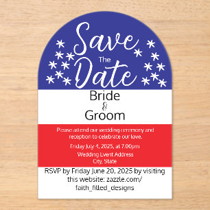 Invitations En Acrylique Simple 4 juillet Mariage campagnard patriotique