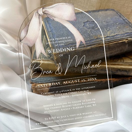 Invitations En Acrylique Simple aquarelle blanc Bow élégant Mariage d'arc