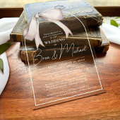 Invitations En Acrylique Simple aquarelle blanc Bow élégant Mariage d'arc