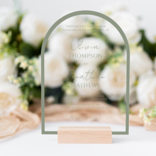Invitations En Acrylique Simple Arche de mariage à bordure vert sauge