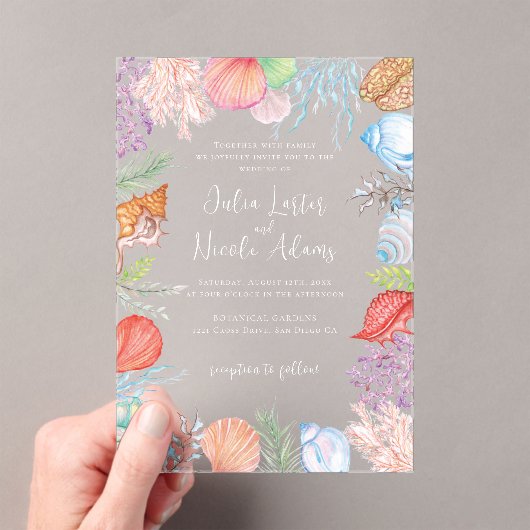 Invitations En Acrylique Simple Beach Blue Ocean Seashell Mariage (In situ (ordinateur de poche))