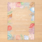 Invitations En Acrylique Simple Beach Blue Ocean Seashell Mariage (Recto)