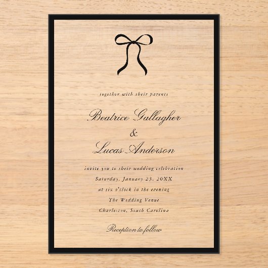 Invitations En Acrylique Simple Bow Classic Wedding (Recto)