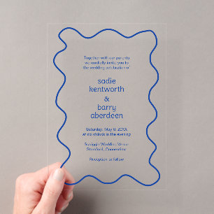 Invitations En Acrylique Simple cadre moderne de mariage en bleu cobalt gri