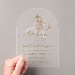 Invitations En Acrylique Simple Calligraphie Élégante Photo de Bébé Baptême