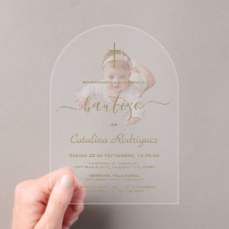 Invitations En Acrylique Simple Calligraphie Élégante Photo de Bébé Baptême