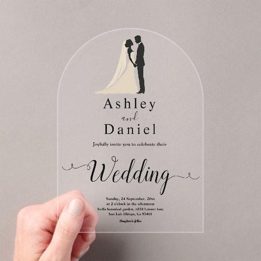 Invitations En Acrylique Simple calligraphie noir et blanc Mariage romantiq (In situ (ordinateur de poche))