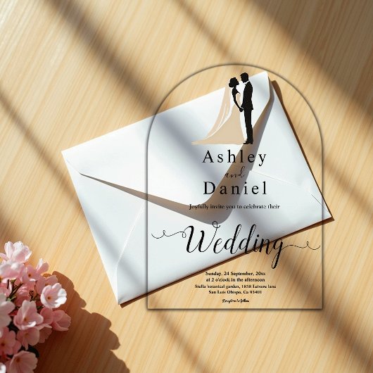 Invitations En Acrylique Simple calligraphie noir et blanc Mariage romantiq