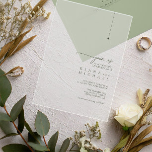 Invitations En Acrylique Simple Chic Mariage Moss Green Transparent ID1046