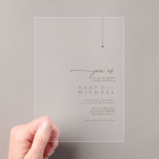 Invitations En Acrylique Simple Chic Mariage Moss Green Transparent ID1046 (In situ (ordinateur de poche))