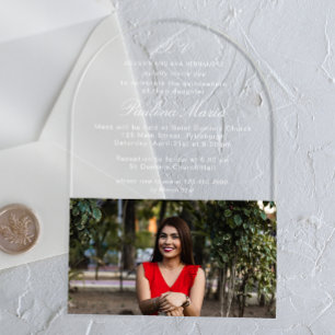 Invitations En Acrylique Simple Classique Script XV Photo Quinceañera