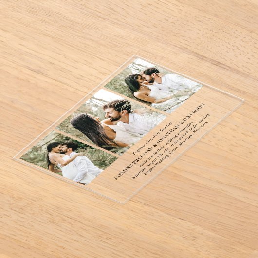 Invitations En Acrylique Simple Collage Photo Mariage élégant (Poser)