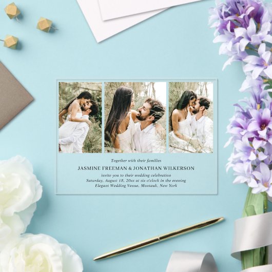 Invitations En Acrylique Simple Collage Photo Mariage élégant (Insitu (Mariage))