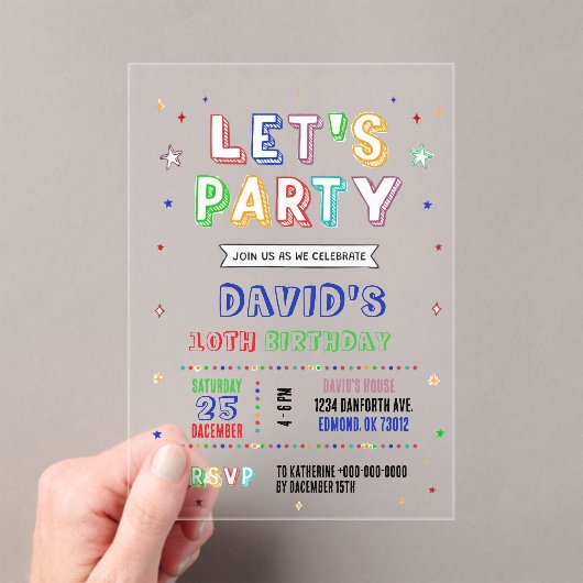 Invitations En Acrylique Simple Colorful Birthday (In situ (ordinateur de poche))