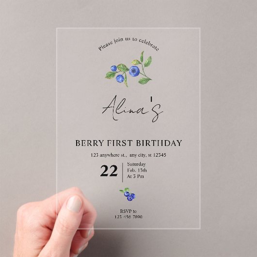 Invitations En Acrylique Simple Custom Berry first birthday fruit birthday  (In situ (ordinateur de poche))