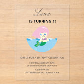 Invitations En Acrylique Simple Cute Mermaid Queen Birthday  (Recto)