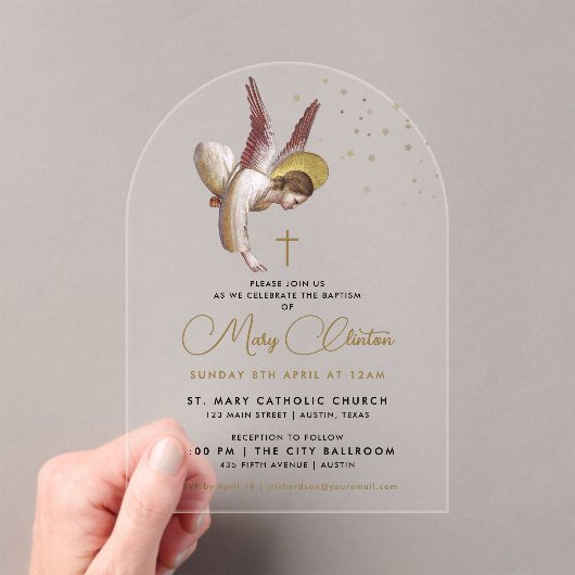 Invitations En Acrylique Simple Elegant Christian Angel Baptême religieux (In situ (ordinateur de poche))
