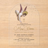 Invitations En Acrylique Simple Elegant Christian Angel Baptême religieux (Recto)