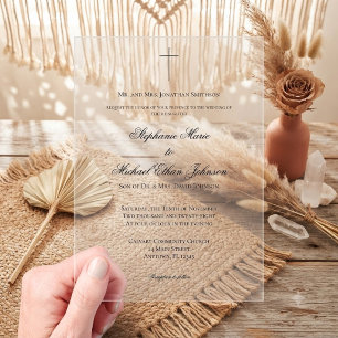 Invitations En Acrylique Simple Élégant Mariage Minimaliste Croix Église