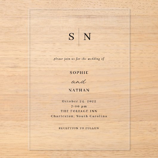 Invitations En Acrylique Simple Elegant Minimalist wedding  (Recto)