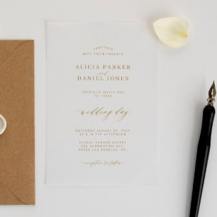 Invitations En Acrylique Simple élégant minimaliste écriture dorée mariage 