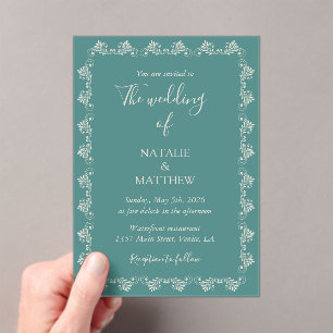 Invitations En Acrylique Simple Élégant Minimaliste Ornement de Damas Maria