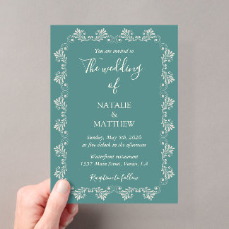Invitations En Acrylique Simple Élégant Minimaliste Ornement de Damas Maria