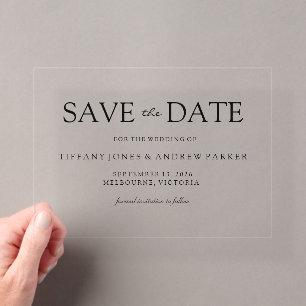 Invitations En Acrylique Simple Élégant Moderne Écriture Mariage Sauvegarde