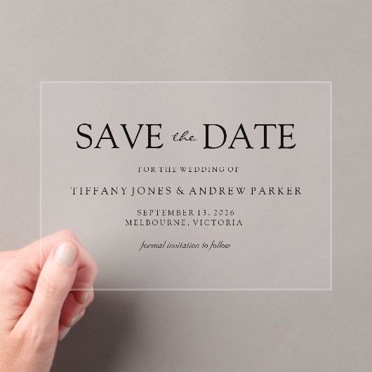 Invitations En Acrylique Simple élégant moderne Script Wedding Enregistrer (In situ (ordinateur de poche))