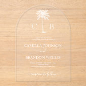 Invitations En Acrylique Simple Elegant Tropical Palm Monograms Wedding (Recto)