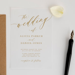 Invitations En Acrylique Simple élégante calligraphie dorée claire mariage 