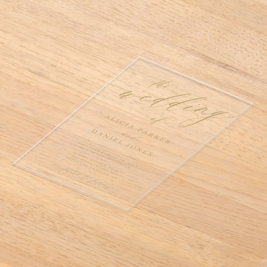 Invitations En Acrylique Simple élégante calligraphie or clair mariage (Poser)