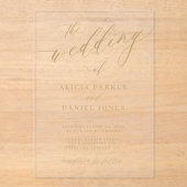 Invitations En Acrylique Simple élégante calligraphie or clair mariage (Recto)