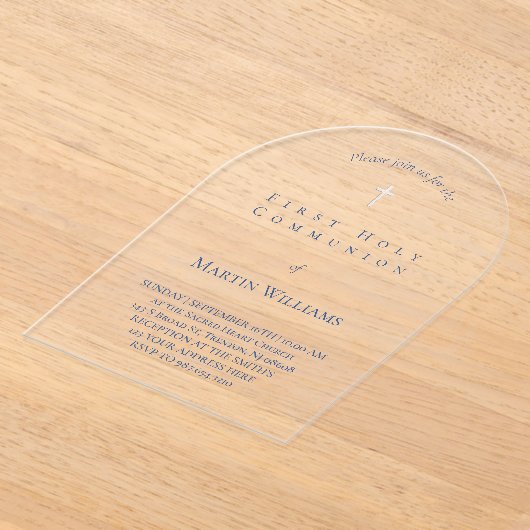 Invitations En Acrylique simple encre bleue première communion sainte (Poser)