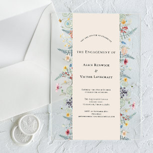 Invitations En Acrylique Simple Fleur sauvage Fern Beige Engagement Party