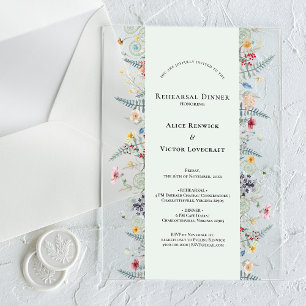 Invitations En Acrylique Simple Fougère de Fleur Sauvage Menthe Verte Dîner