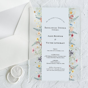 Invitations En Acrylique Simple Fougère Fleur de Fildustre Bleu Poussiéreux