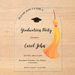 Invitations En Acrylique Simple Gold Tassel Classe de 2025 Graduation Party