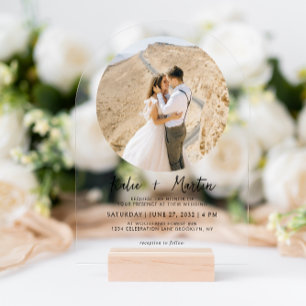 Invitations En Acrylique Simple Mariage avec Arche de Photo Rond en Noir et