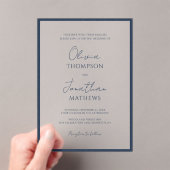 Invitations En Acrylique Simple mariage bleu marine bordure blanc script (In situ (ordinateur de poche))