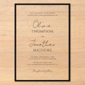 Invitations En Acrylique Simple Mariage Écriture Blanche Bordure Noire (Recto)