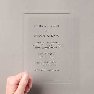Invitations En Acrylique Simple Mariage Élégant Noir et Blanc