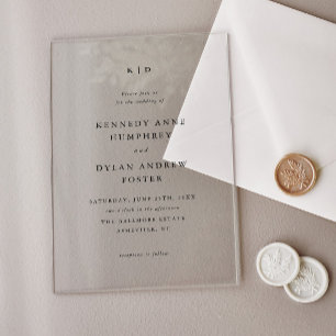 Invitations En Acrylique Simple Mariage Élégant Noir et Blanc