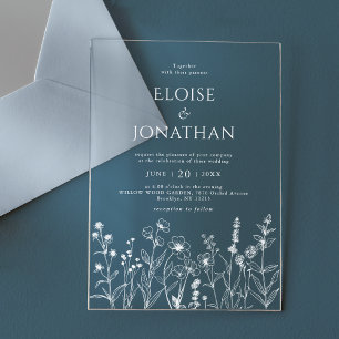 Invitations En Acrylique Simple Mariage Minimaliste de Fleur Sauvage de Per