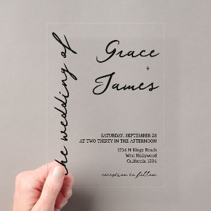 Invitations En Acrylique Simple Mariage Minimaliste Manuscrit