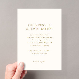 Invitations En Acrylique Simple Mariage Moderne Ivoire et Or