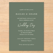 Invitations En Acrylique Simple mariage moderne vert olive (Recto)