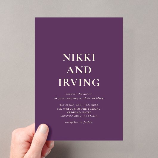 Invitations En Acrylique Simple Mariage Moderne Violet Gras (In situ (ordinateur de poche))