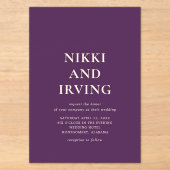 Invitations En Acrylique Simple Mariage Moderne Violet Gras (Recto)